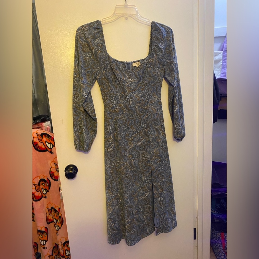 Blue Long Sleeve Paisley Dress, Small